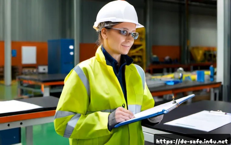 산업안전분야 경력 전환 체크리스트 - Photorealistic career transition concept in industrial safety, a confident middle-aged German profes...